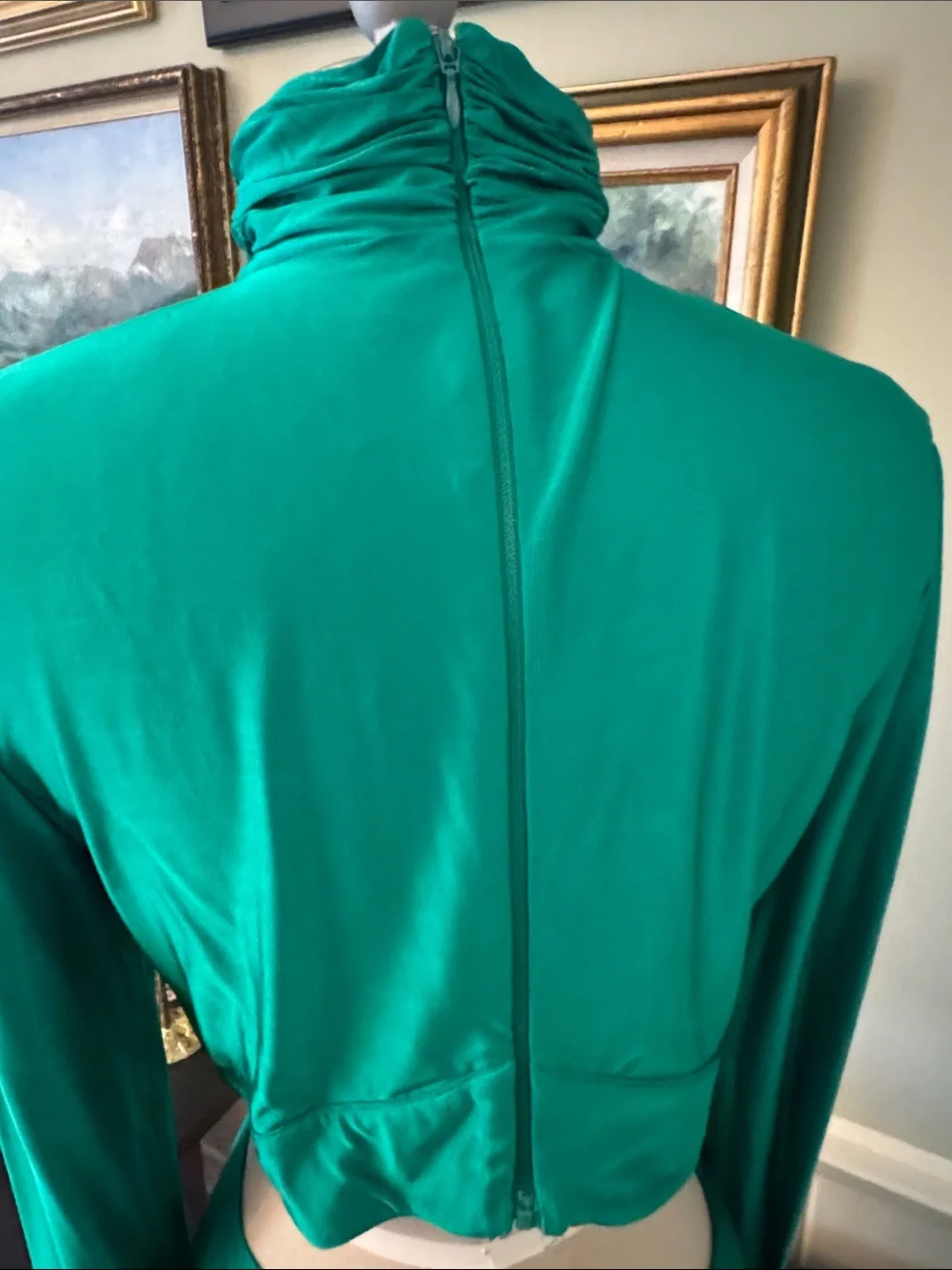 Paco Rabanne Size 44 M L Emerald Green Long Sleeve Evening Gown Dress